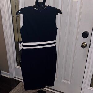 Chaps Black Dress with White Stripes